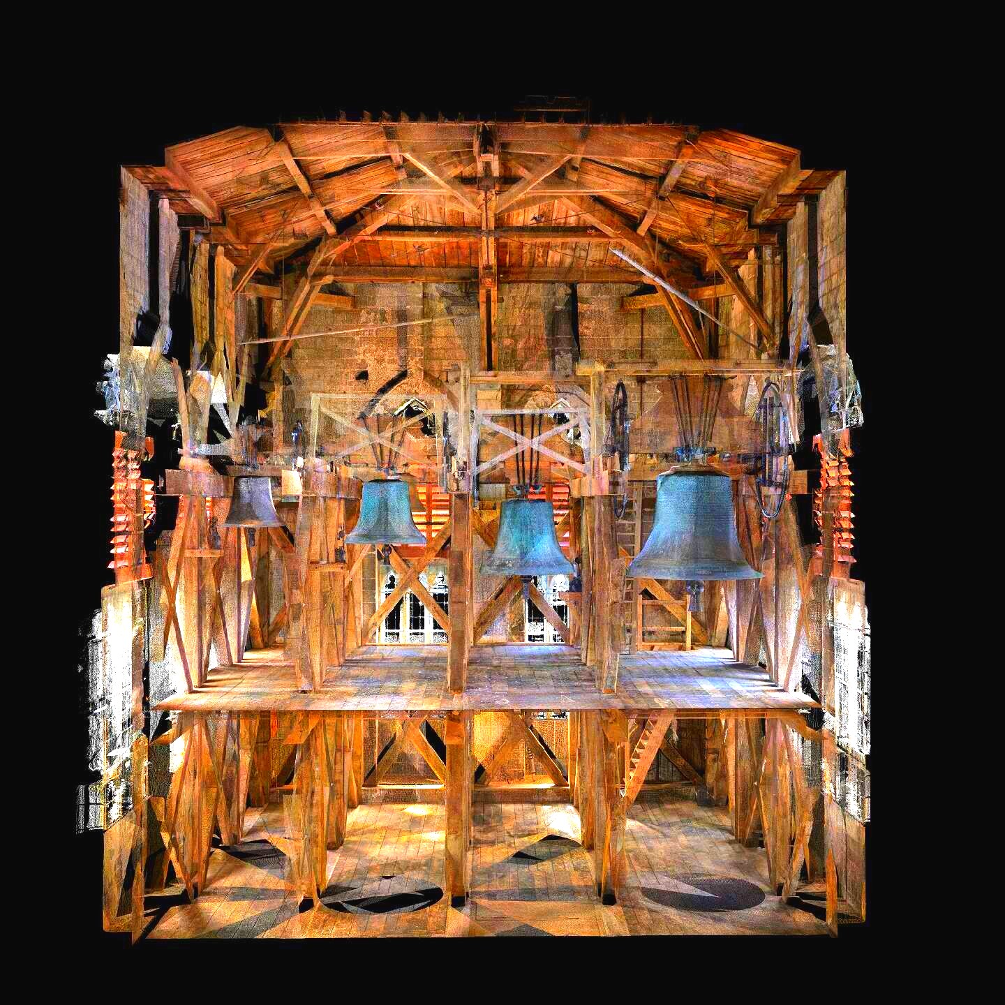 Chambre des cloches scannérisée au laser 3D,vue des étages 2 & 3 Chambre des cloches scannérisée au laser 3D, vue des étages 2 & 3